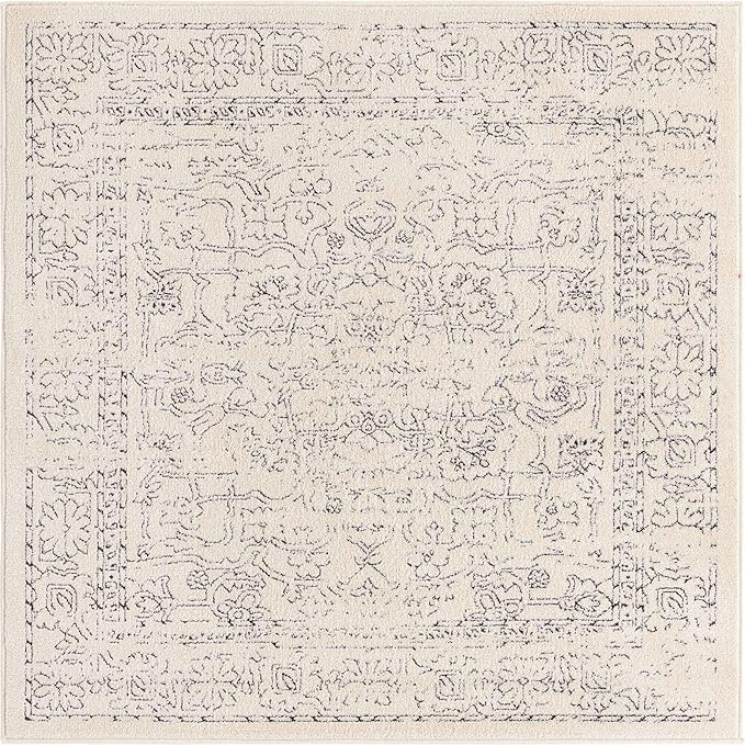 Unique Loom Isabella Collection Area Rug - Adjani (5' 1" Square, White/ Blue)