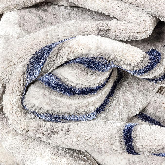 Well Woven Lezlee Abstract Modern 2' x 3' Area Rug - Blue Marble Border - for Entryway, Office, Accent