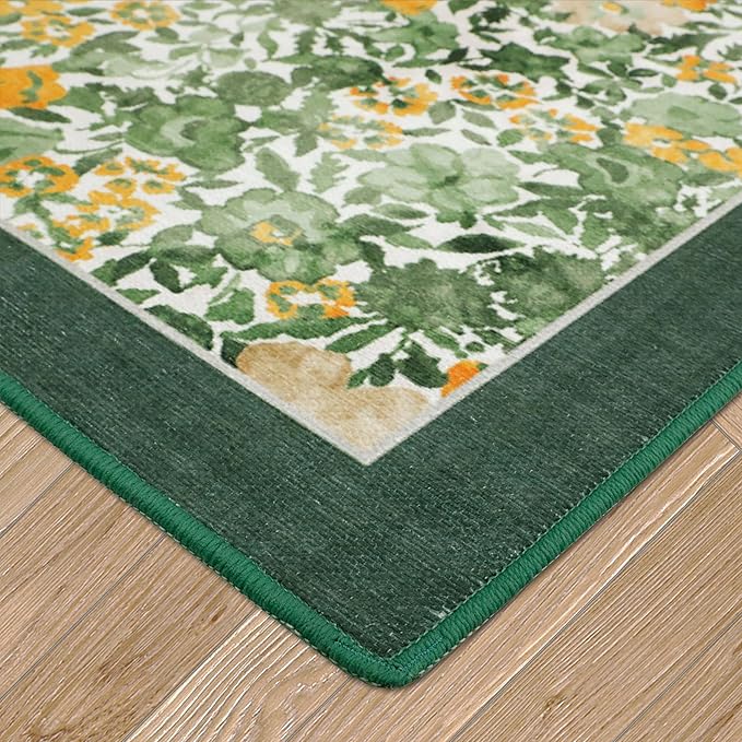 Laura Ashley Green Lovestone Floral Machine Washable & Slip Resistant 5' x 7' Area Rug
