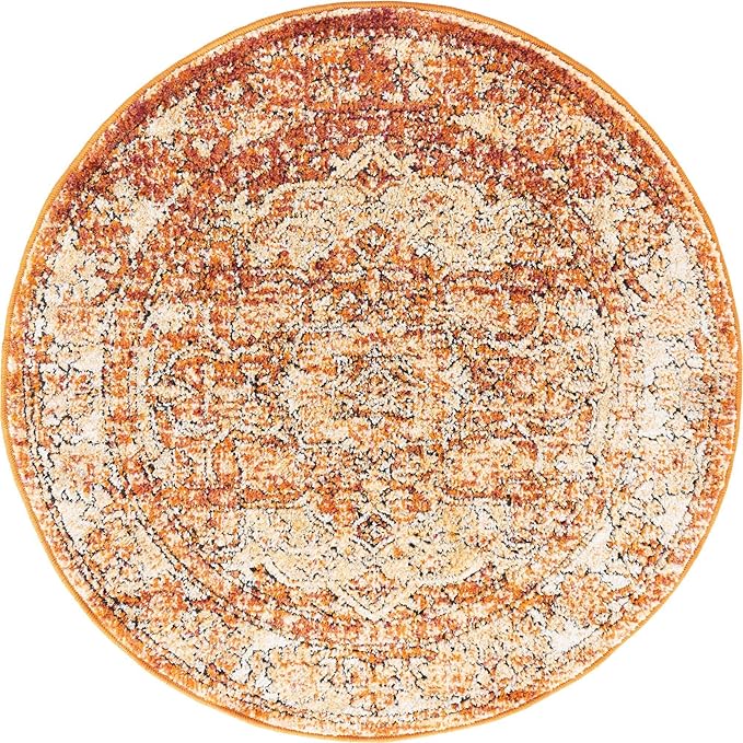 Unique Loom Isabella Collection Area Rug - Adjani (3' 3" Round, Rust Red/ Black)