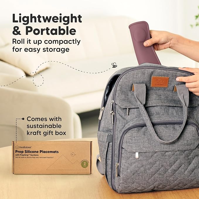 KeaBabies 2-Pack Silicone Placemats for Toddlers - 12x9 Non Slip Suction Baby Silicone Placemat for Kids Eating, Easy to Clean, Busy Travel Baby Mat for Dining Table, Food Grade/BPA-Free (Rocky)