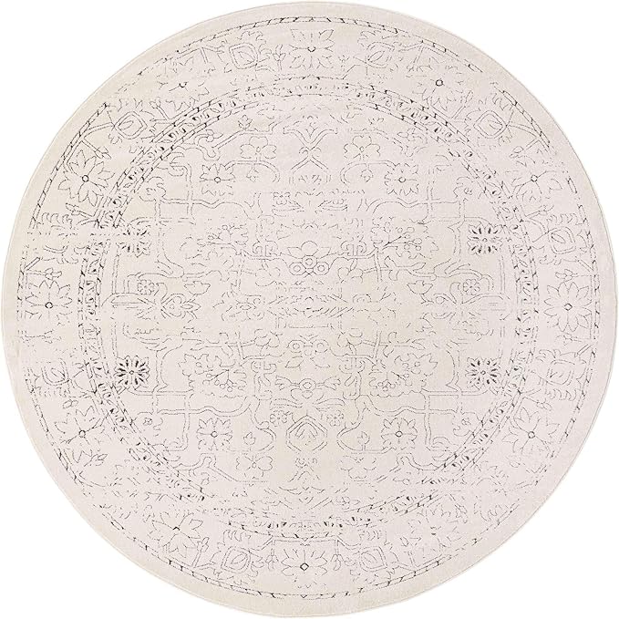 Unique Loom Isabella Collection Area Rug - Adjani (7' 10" Round, White/ Blue)