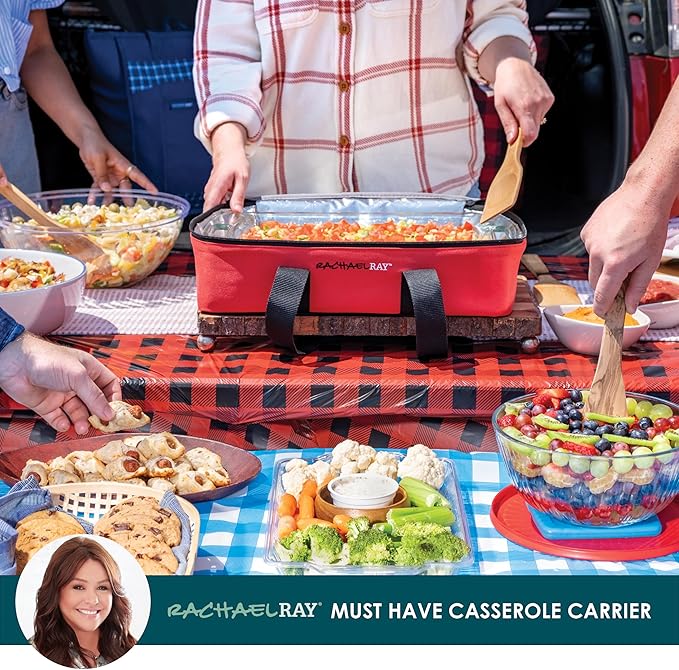 Rachael Ray Lasagna Lugger, Thermal Insulated Casserole Carrier for Hot or Cold Food, Lugger Tote for Potluck, Parties, Picnic, and Cookouts, Fits 9" x 13" Baking Dish