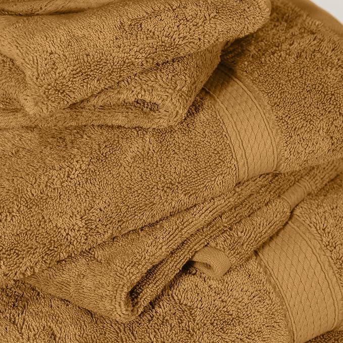 Superior Egyptian Cotton Pile 3-Piece Towel Set, Includes 1 Bath, 1 Hand, 1 Face Towel/Washcloth, Heavyweight, Ultra Soft Luxury Towels, Thick Plush Essentials, Guest Bath, Spa, Hotel Bathroom, Gold