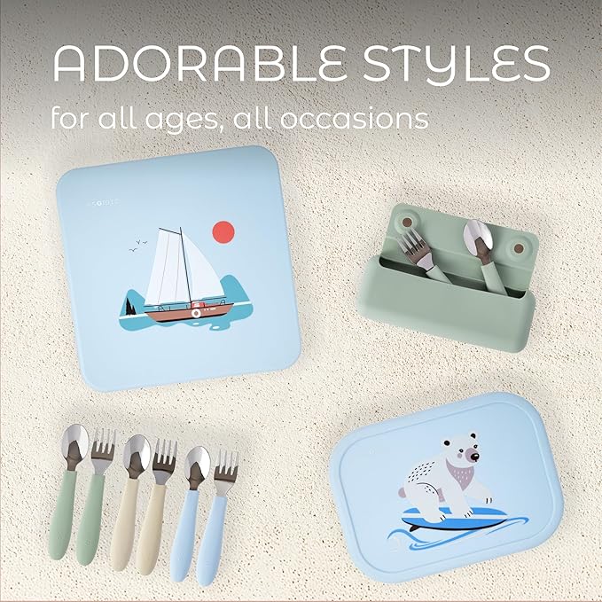 ASOMIC Premium 316 Stainless Steel Cutlery Set with Food-Grade Silicone Handles for Toddlers & Kids, 6-Piece Utensils Set with Safe Spoons & Forks, Durable & Dishwasher Safe (Sage/Sky Blue/Ivory)