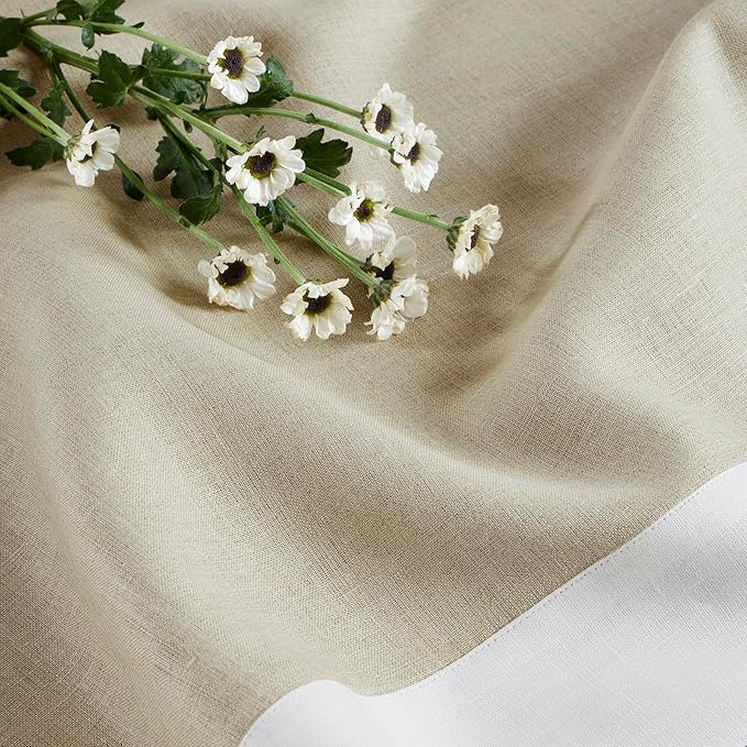 Solino Home Linen Tablecloth 52 x 52 Inch - 100% Pure Linen White and Natural Square Tablecloth - Contempo, Machine Washable Table Throw for Holiday, Winter