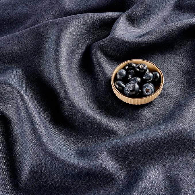 Solino Home Linen Square Tablecloth 52 x 52 Inch - 100% Pure Linen Chambray Navy Table Throw - Athena, Machine Washable Tablecloth for Winter