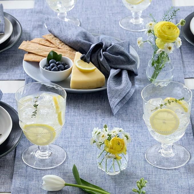 Solino Home Linen Cloth Tablecloth 52 x 52 Inch - 100% Pure Linen Chambray Indigo Square Tablecloth - Athena, Machine Washable Table Throw for Christmas, New Year