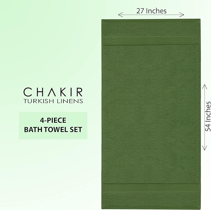 Chakir Turkish Linens 100% Cotton Premium Turkish Towels for Bathroom | 27'' x 54'' (4-Piece Bath Towels - Moss)