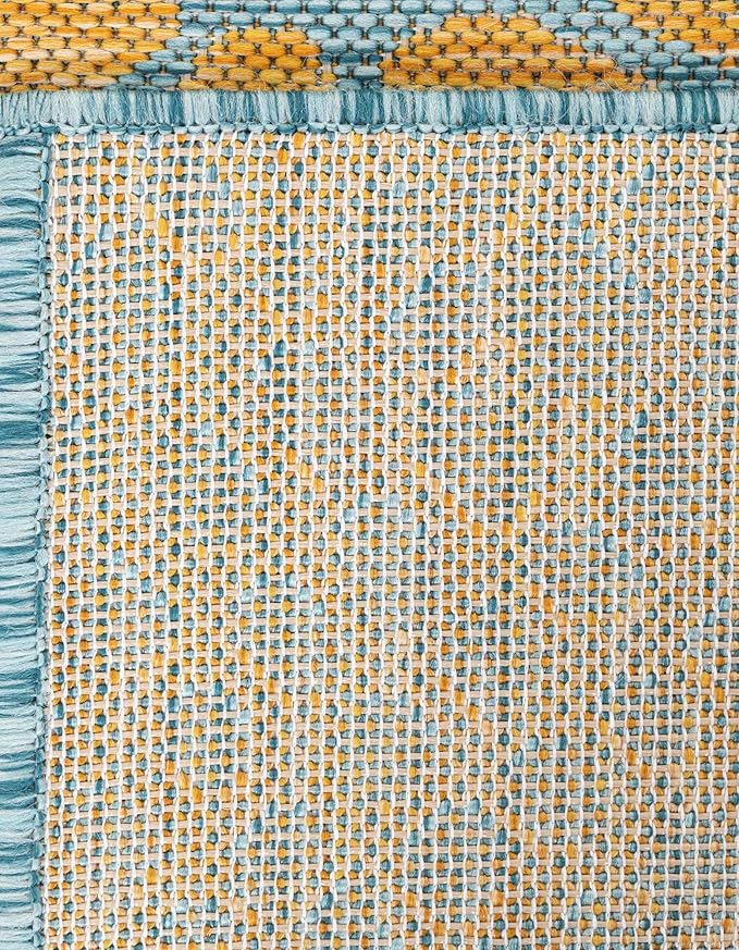 Unique Loom Jill Zarin Outdoor Collection Area Rug - Cape Town (7' 10'' Square, Yellow and Aqua/ Light Blue)