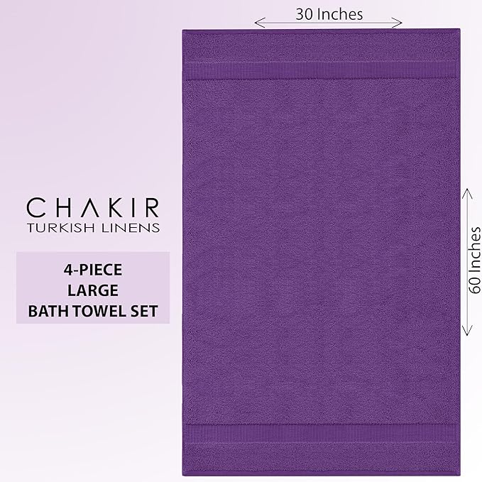 Chakir Turkish Linens 100% Cotton Premium Turkish Towels for Bathroom | 30'' x 60'' Large Bath Towels (4 Piece, Eggplant)