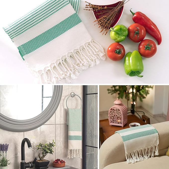 Ruvy Home Basics Turkish Hand Towels for Bathroom Set of 4 | 18"x40", Cotton | Decorative Towel for Bathroom, Kitchen, Dishcloth, Tea, Yoga, Face, Gym - Green