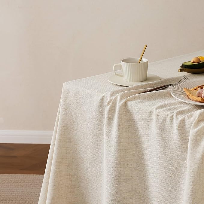 Linen Tablecloth with Tassels, Farmhouse Style Light Beige Tablecloth, Water Resistant Burlap Tablecloths for Square Table, 60x60 Inch Light Tan