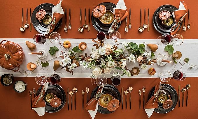 Solino Home Linen Cinnamon Tablecloth 60 x 144 Inch - Classic Hemstitch, 100% Pure Linen Rectangular Tablecloth - Machine Washable Table Cloth