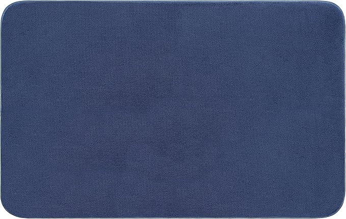 American Soft Linen 21x32 Fluffy Foamed Slip Reducer Bath Rug, Machine Washable Area Bath Mat Rugs for Bathroom, Navy Blue