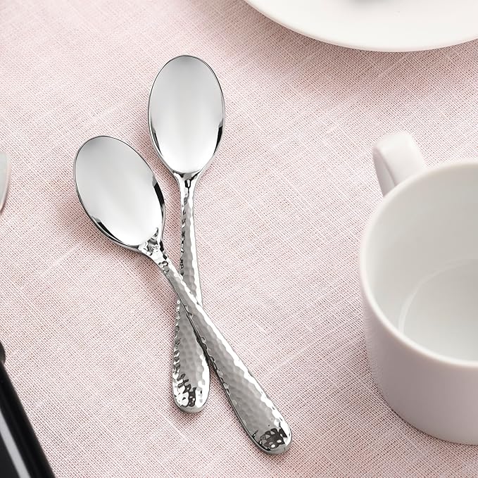 Hudson Essentials 6-Piece Bergamo Set Modern Silver Stainless Steel Espresso Spoons, 4.6-inch Demitasse Coffee Spoons, Set of 6