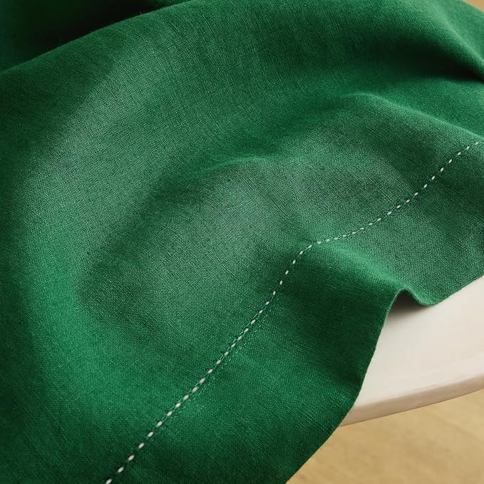Solino Home Linen Green Tablecloth 70 x 70 Inch - Sonoma Hemstitch, 100% Pure Linen Square Tablecloth - Machine Washable Table Cloth for New Year
