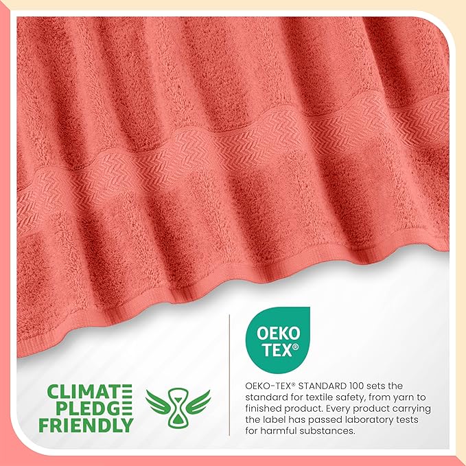 6-Piece Luxury 100% Cotton Towel Set | Quick Dry | Super Absorbent | Super Soft 100% Ringspun Cotton Towels | 2 Bath Towels | 2 Hand Towels | 2 Wash Cloths | Pink