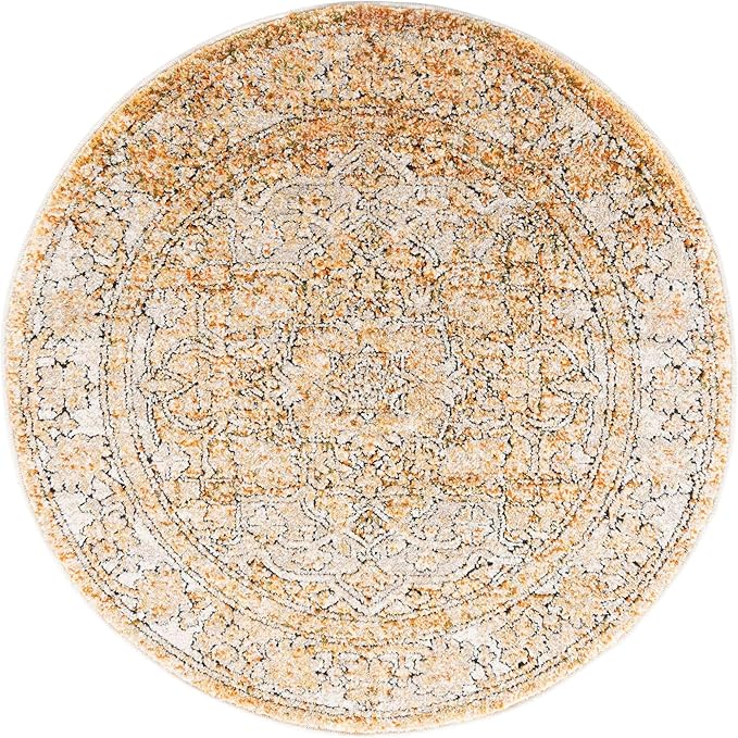 Unique Loom Isabella Collection Area Rug - Adjani (3' 3" Round, Beige/ Black)
