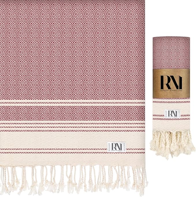 Refinery No. 1 Ottoman Diamond Weave Turkish Peshtemal Beach Bath Gym Yoga Towel 36” x 71”-Red