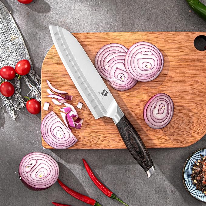 WILDMOK 7 Inch Santoku Knife, Japanese Chef Knife -Ultra Sharp Kitchen Chopping Knife, German Stainless Steel Chef Knife with Pakka Wood Handle, Gift Box
