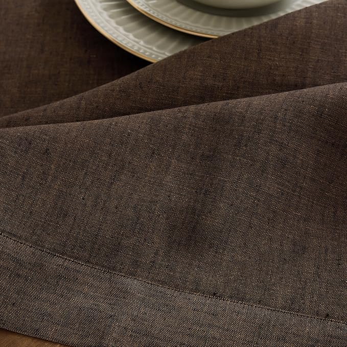 Solino Home Linen Square Tablecloth 52 x 52 Inch - 100% Pure Linen Chambray Brown Table Throw - Athena, Machine Washable Tablecloth