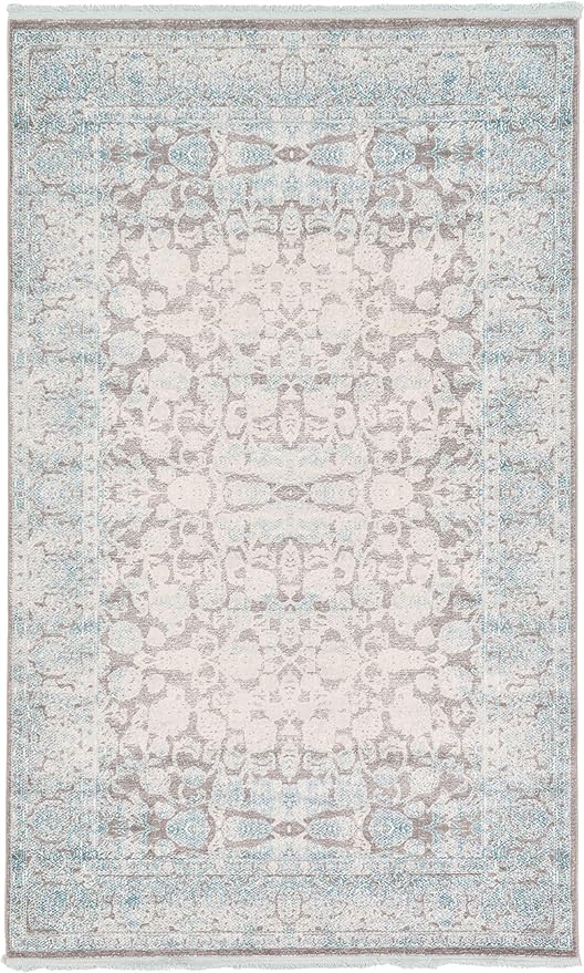 Unique Loom Traditional Classic Intricate Design with Distressed Vintage Detail, Area Rug, 5' 0" x 8' 0", Blue/Gray