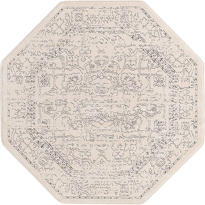 Unique Loom Isabella Collection Area Rug - Adjani (5' 1" Octagon, White/ Blue)