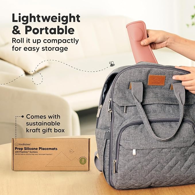 KeaBabies 2-Pack Silicone Placemats for Toddlers - 12x9 Non Slip Suction Baby Silicone Placemat for Kids Eating, Easy to Clean, Busy Travel Baby Mat for Dining Table, Food Grade/BPA-Free (Roseate)