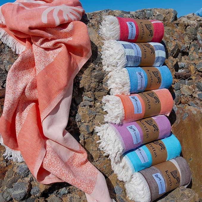 Turkish Beach Towel - 100% Organic Cotton - Soft, Quick-Dry, Sand Proof, Prewashed - Lightweight & Oversized for Beach, Pool, Yoga, Bath, Travel, Gym, Throw - Bloom (Pink)