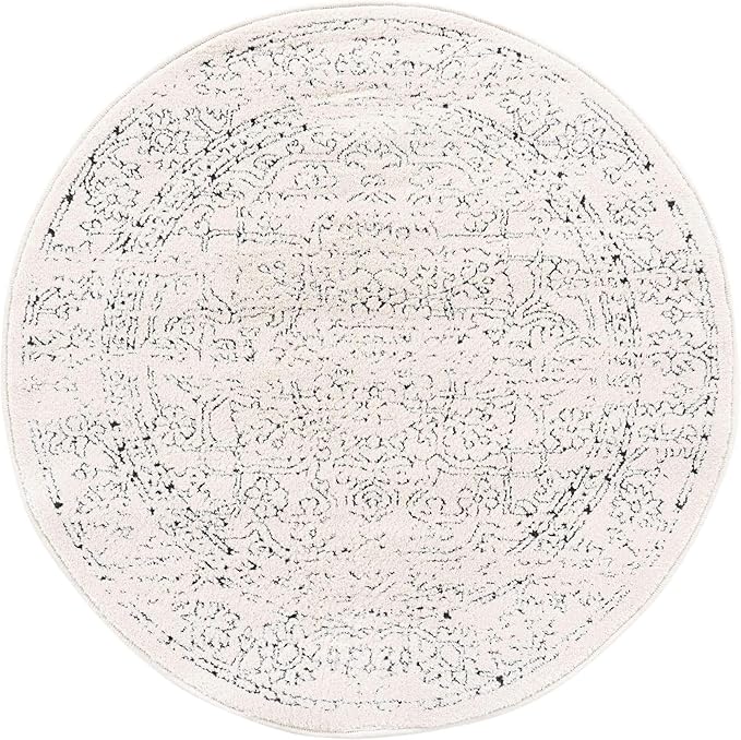 Unique Loom Isabella Collection Area Rug - Adjani (3' 3" Round, White/ Blue)