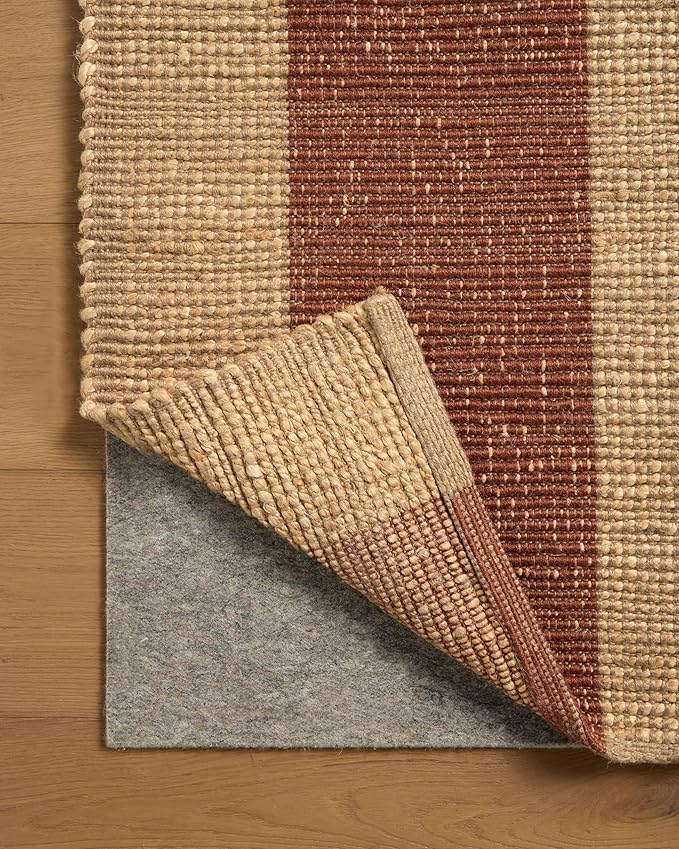 Loloi Leanne Ford Weatherstaff Collection WTS-02 Natural/Brick 3'-6" x 5'-6" Accent Rug Jute, Striped, Neutral, Entryway, Mudroom, Bathroom, and Kitchen