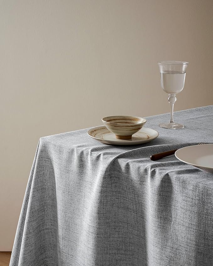 Linen Tablecloth for Square Table 60x60 Inch Grey, Farmhouse Style Grey Tablecloth, Water Resistant Burlap Tablecloths for Dining Table Farmhouse Kitchen