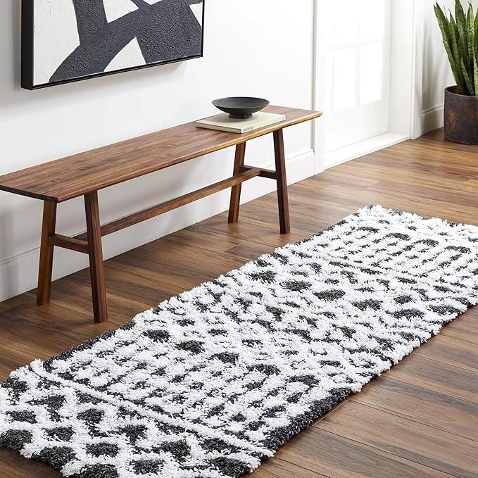 Livabliss Hapsburg Moroccan Shag Area Rug,9'3" x 12',Black/White
