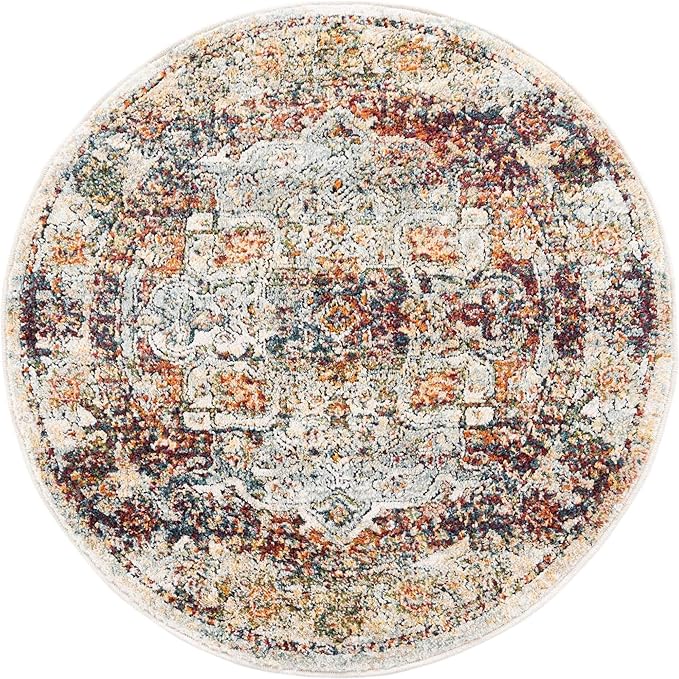 Unique Loom Isabella Collection Area Rug - Adjani (3' 3" Round, Ivory/ Beige)