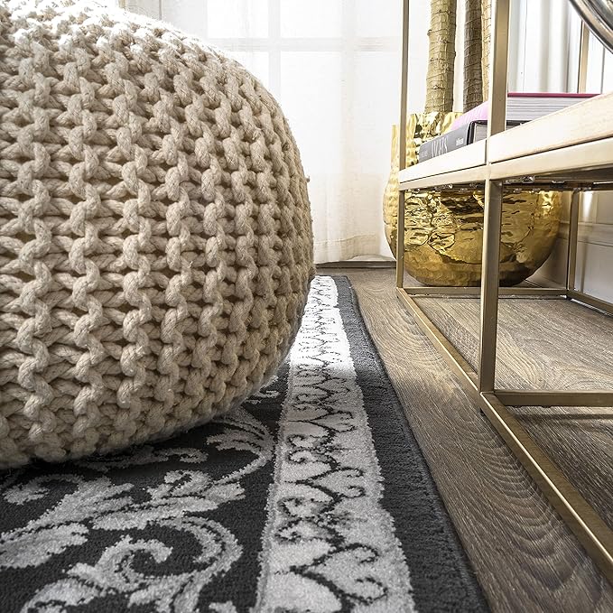 JONATHAN Y Acanthus French Border Black/Gray Indoor Area Rug, 8x10, Vintage, Bohemian, Easy-Cleaning for Living Room, Bedroom, Kitchen, Pet Friendly, Non-Shedding (MDP504A-8)