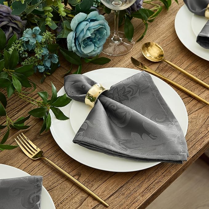 Newbridge Christmas Barcelona Damask Fabric Tablecloth, 60 x 84 Inch Oval, Grey – No Iron, Soil Resistant Table Cover for Dining, Parties and Holidays