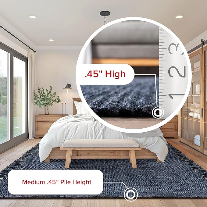 Nuloom Daniela Navy, 3' x 5', Handmade, Jute, Tassel, Soft and Textured, High Traffic, Stain Resistant, Easy Clean, Durable Area Rug for Bedroom, Living Room, Dining Space, Foyer, Entryway