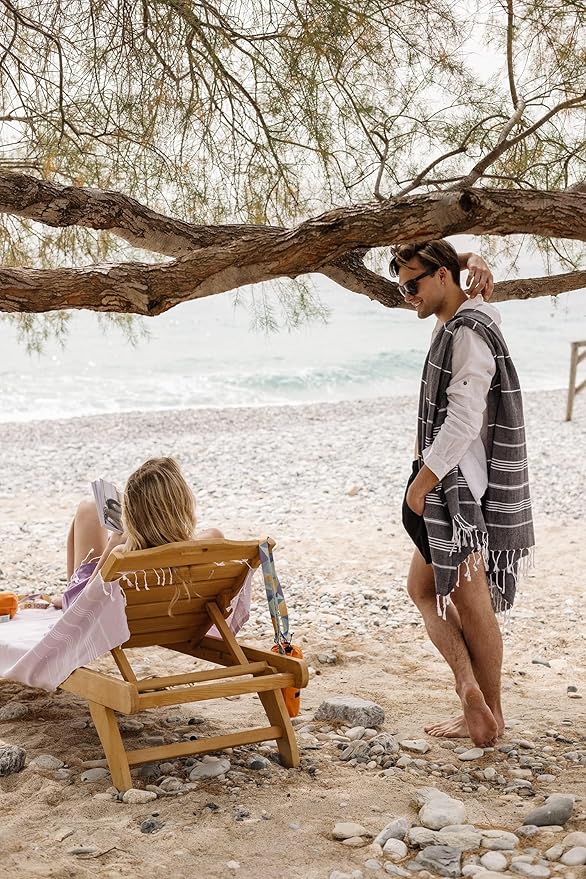 Madamelique Turkish Beach Towel Oversized - 39 x 74 - Quick Dry - Sand Free - Extra Large - Prewashed Beach Towels - Summer Gift - Beach Essentials - Travel Towel (Mediterranean Without Bag, Lilac)