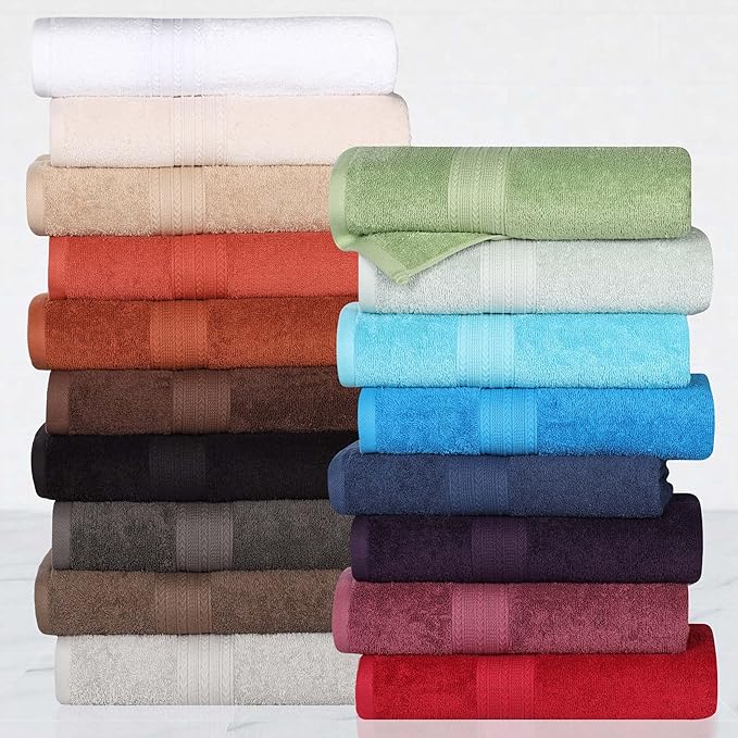 Superior Eco-Friendly Cotton 12-Piece Towel Set for Home, Dorm, Apartment Essentials, Absorbent, Fast Drying, Soft, Includes 4 Bath, 4 Hand, 4 Washcloths/Face Towels, Bathroom Basics, Silver