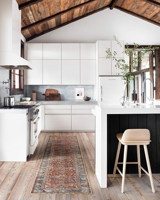 Loloi Layla Collection LAY-01 Brick/Blue 2'-6" x 7'-6" .13" Thick Runner Rug, Soft, Durable, Vintage Inspired, Distressed, Low Pile, Non-Shedding, Easy Clean, Printed, Living Room Rug