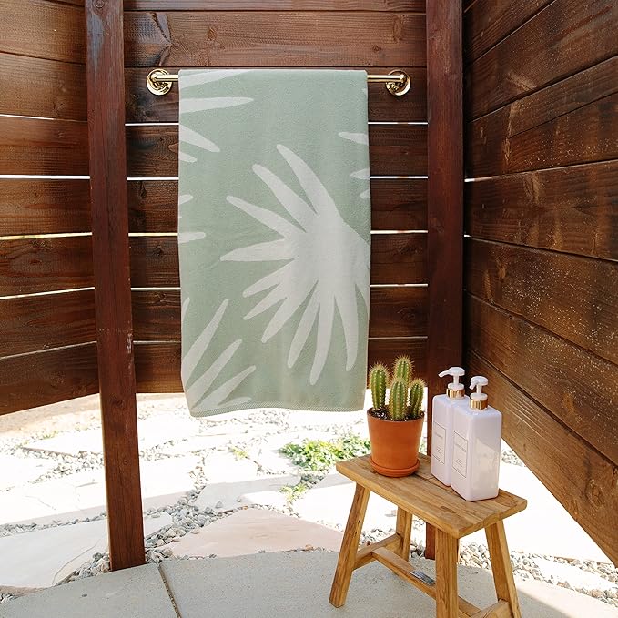 Laguna Beach Textile Co. Tropical Cabana Beach Towel - Oversized, Plush 630 GSM Cotton - Agave Green