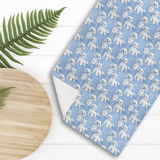 Shih Tzu Dog Gifts for Light Blue Chinoiserie Floral Decor Kitchen Towels,Blue Shih Tzu Dog Grandmillennial Decorative Dish Tea Towels for Kitchen Bathroom,16x24 Inch