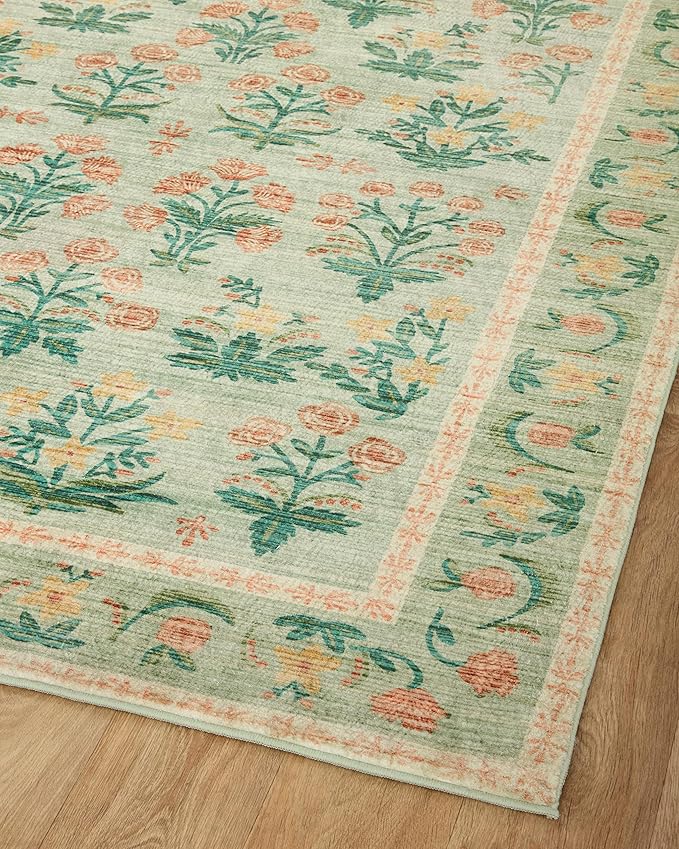 Loloi Rifle Paper Co. Eden Collection EDE-01 Mughal Rose Moss 5'-0" x 7'-6" Area Rug feat. CloudPile™