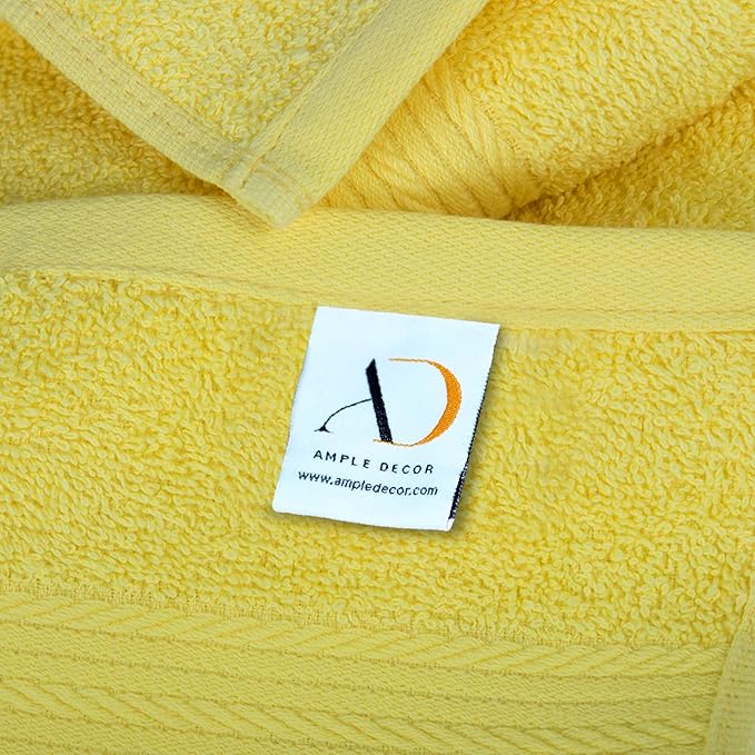 Ample Decor Bathroom Hand Towels 18 X 28 Inch 600 GSM 100% Cotton, Highly Absorbent - 2 Pcs Yellow