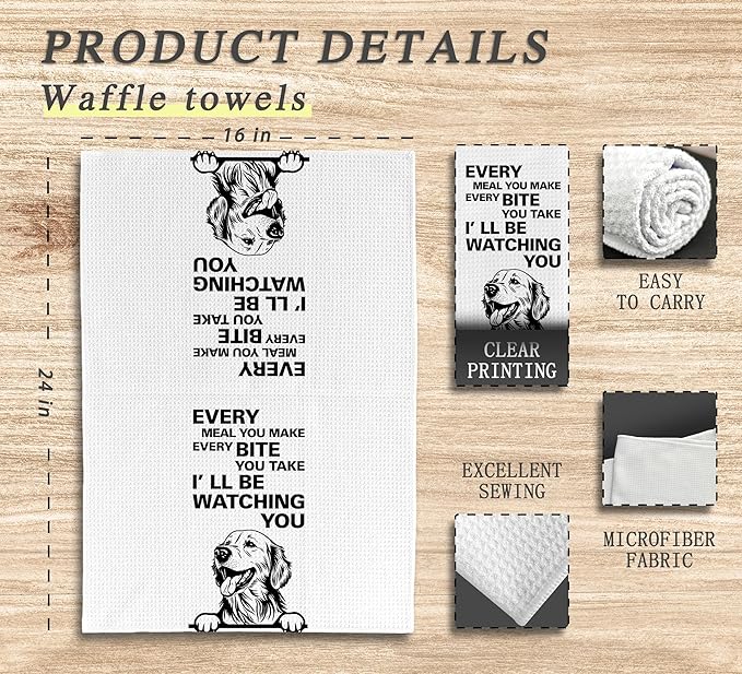 Funny Dish Towels, Golden Retriever Decorative Kitchen Towels, Dog Mom Gifts, Every Meal You Make Every Bite You Take Hand Towels for Bathroom