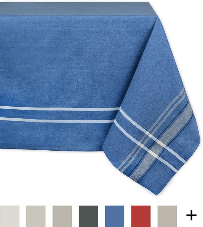 DII French Stripe Tabletop Collection Farmhouse Style Dining Table Linen Tablecloth, 60x120, Blue Chambray