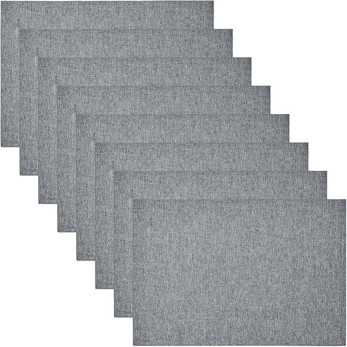 Cloth Place Mats Set of 8–Reusable Rectangular Waterproof Fabric Polyester Washable Wipeable Heat Resistant Linen for Kitchen Dining Dinner Restaurant Wedding Table(Gray/13x19 Inch)
