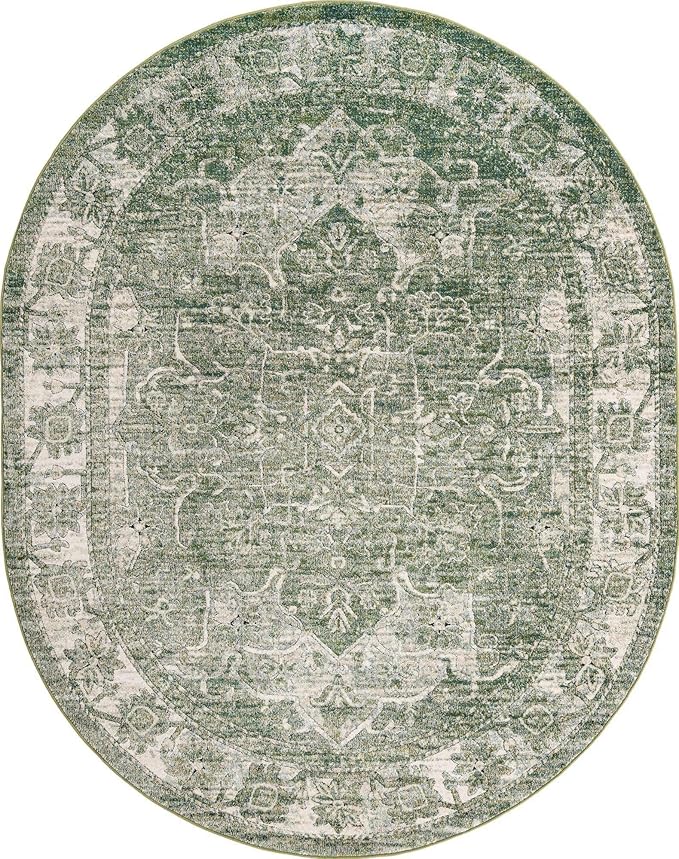 Unique Loom Isabella Collection Area Rug - Adjani (7' 10" x 10' Oval, Green/ Ivory)