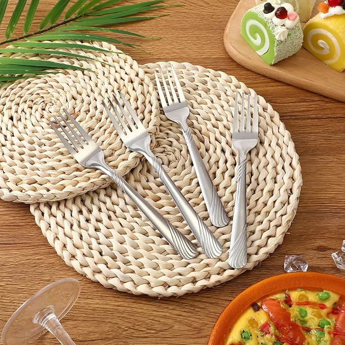 Minatee 100 Pcs Metal Dinner Forks Bulk Set 6.9 Inches Stainless Steel Forks Silverware Flatware Salad Cutlery Mirror Polished for Home Kitchen Restaurant Eating Silverware Utensils